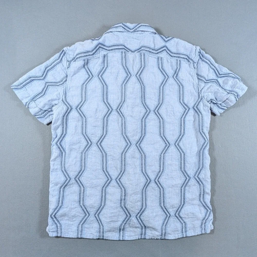 Banana Republic Button Up Shirt Mens Large Blue Linen Embroidered 430145-00 NWOT